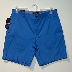 Chaps Men's Washed Twill Chino Cotton Blue Flat Front Shorts NWT, Size 34